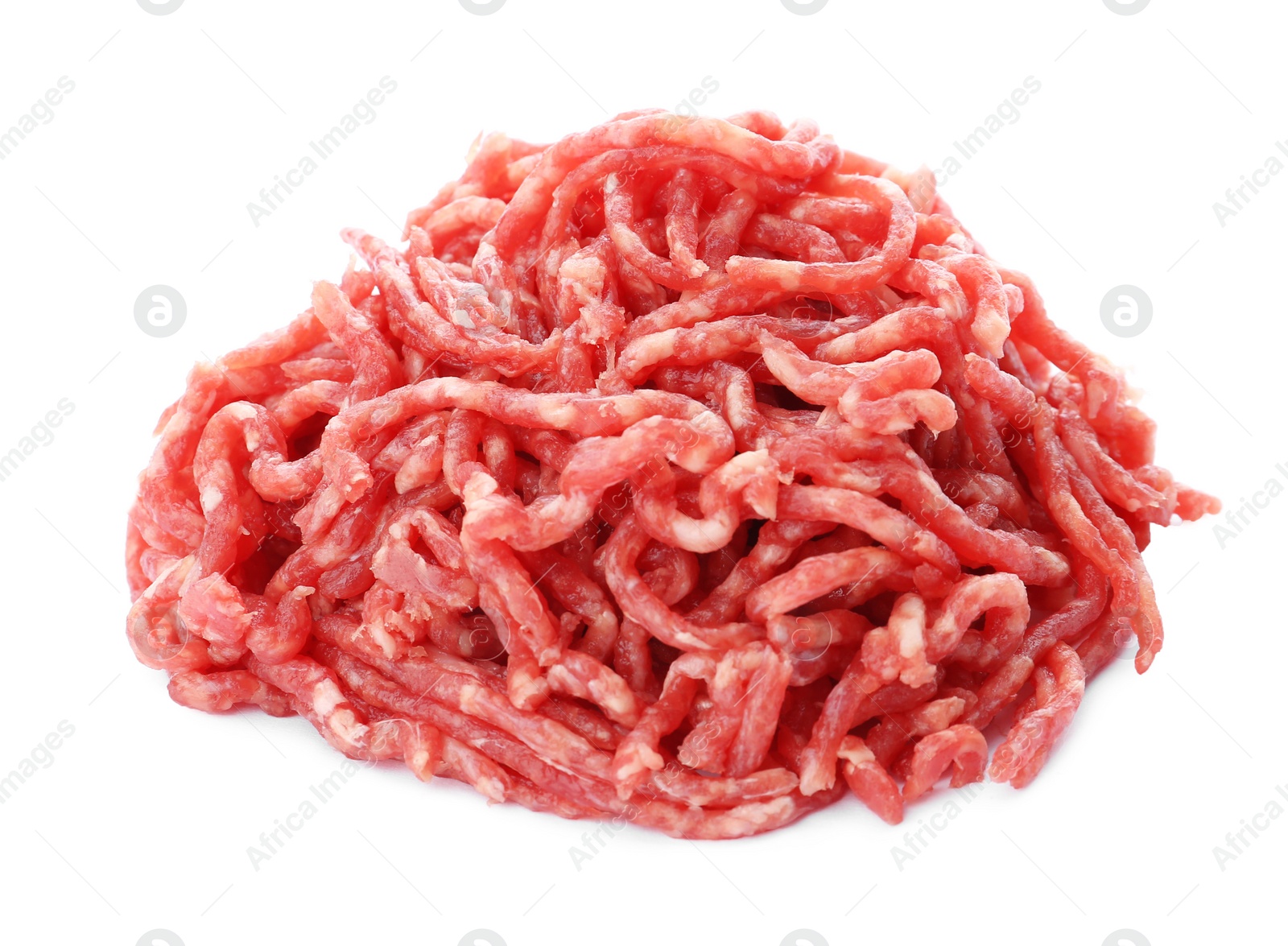 Photo of Fresh raw minced meat on white background