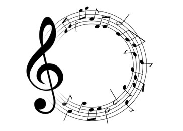 Illustration of Frame of treble clef and staff with musical notes on white background