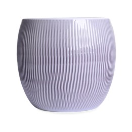 Photo of Stylish ceramic flowerpot with beautiful pattern isolated on white