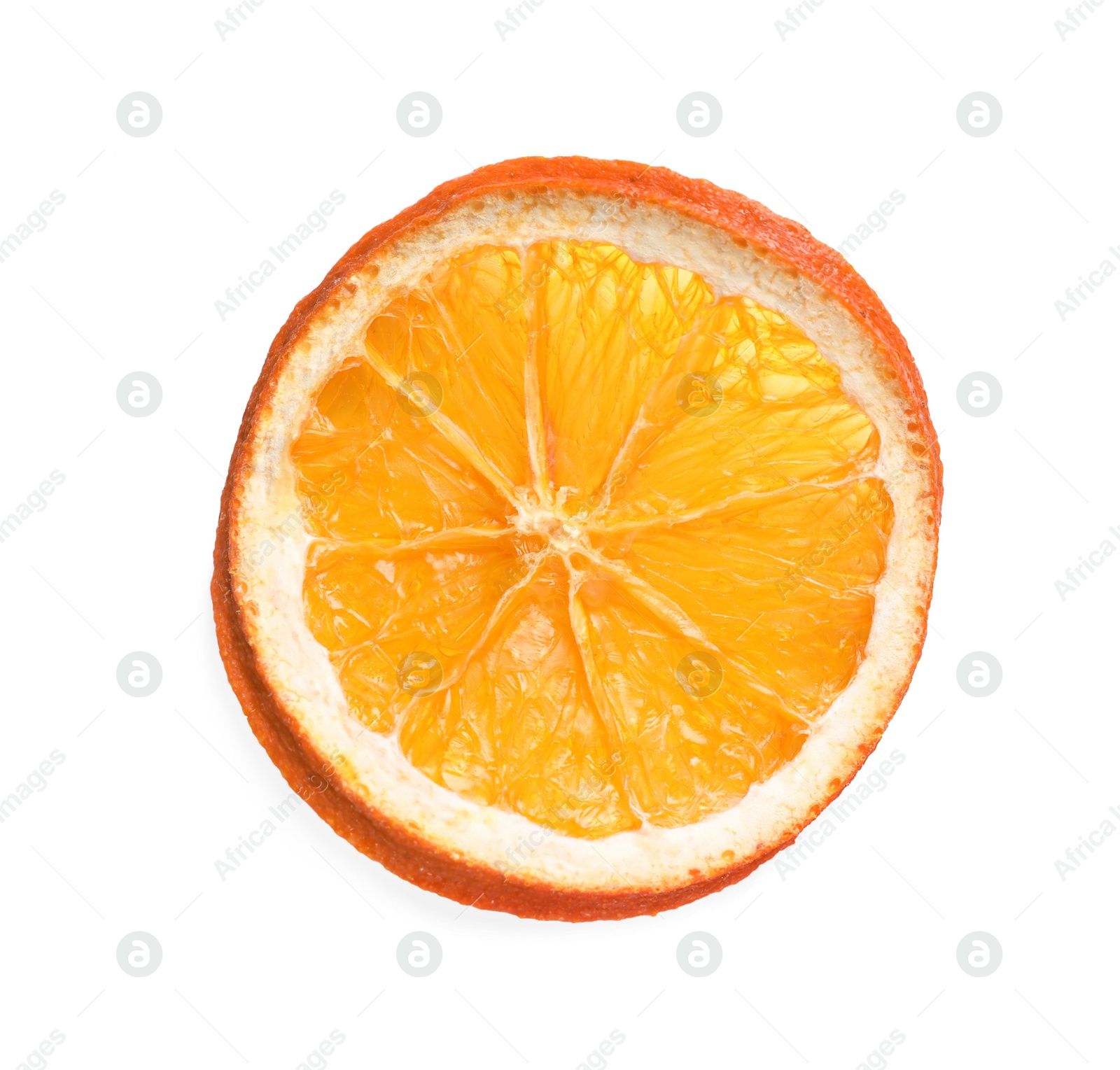 Delicious dry orange slice isolated on white, top view Photo of Delicious dry orange slice isolated on white, top view