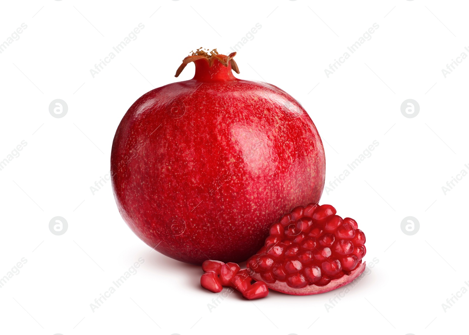 Image of Fresh ripe juicy pomegranates on white background