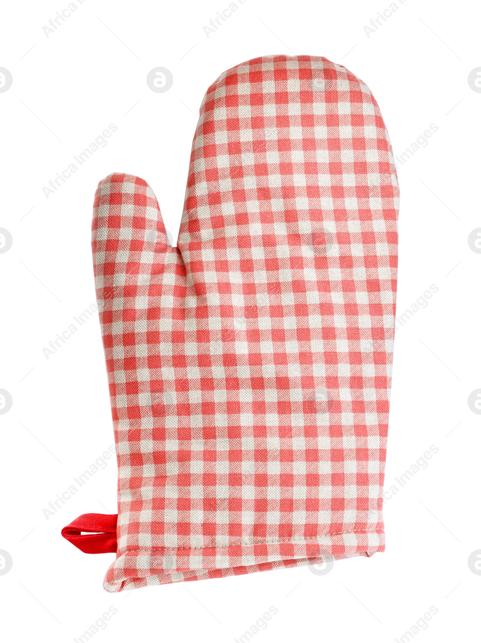 Photo of Oven glove for hot dishes isolated on white, top view