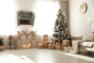 Photo of Blurred view of stylish Christmas living room interior