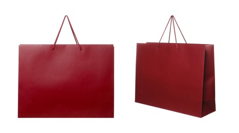 Red shopping bag isolated on white, different sides