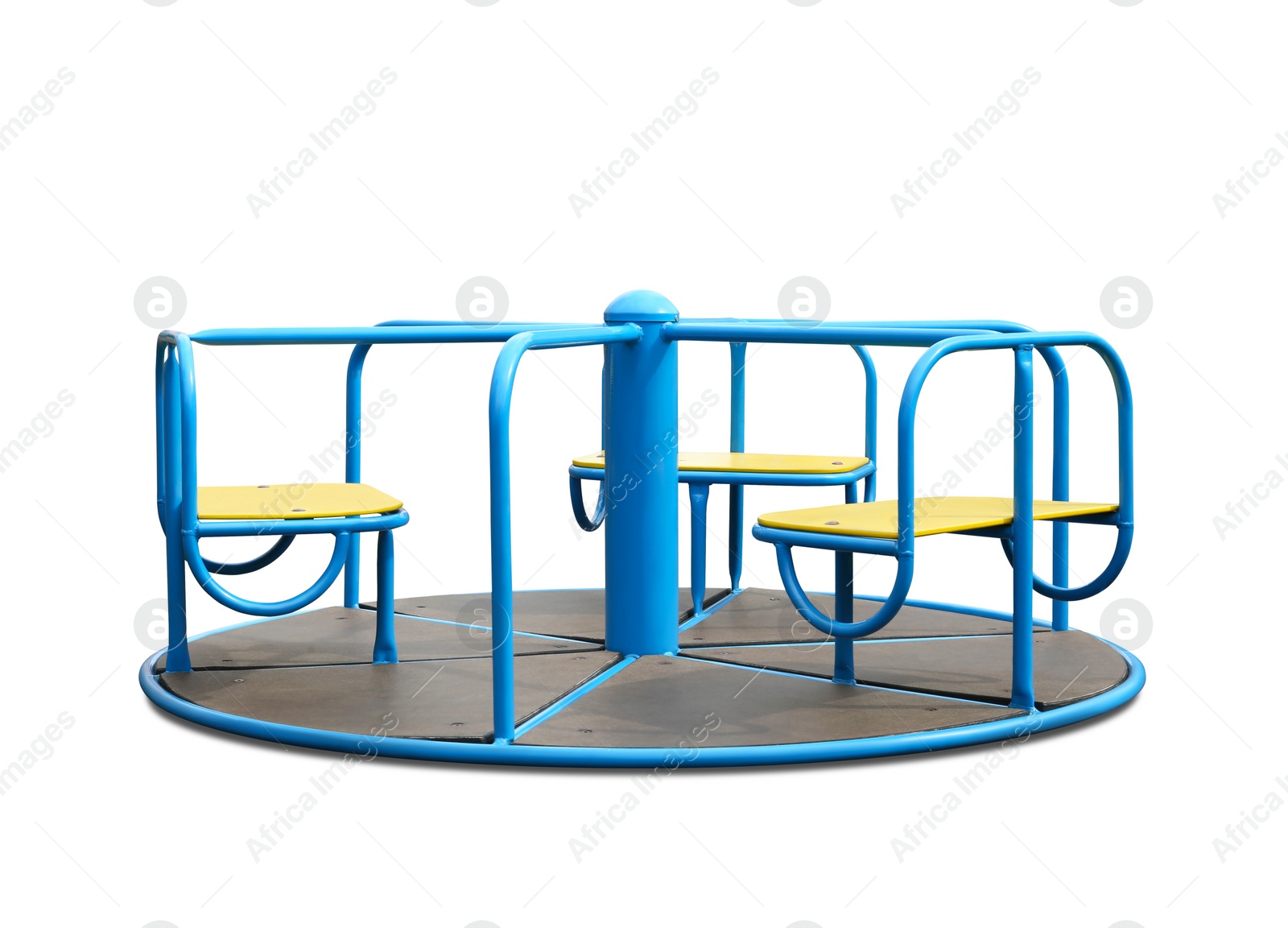 Image of Colorful carousel isolated on white. Modern playground equipment