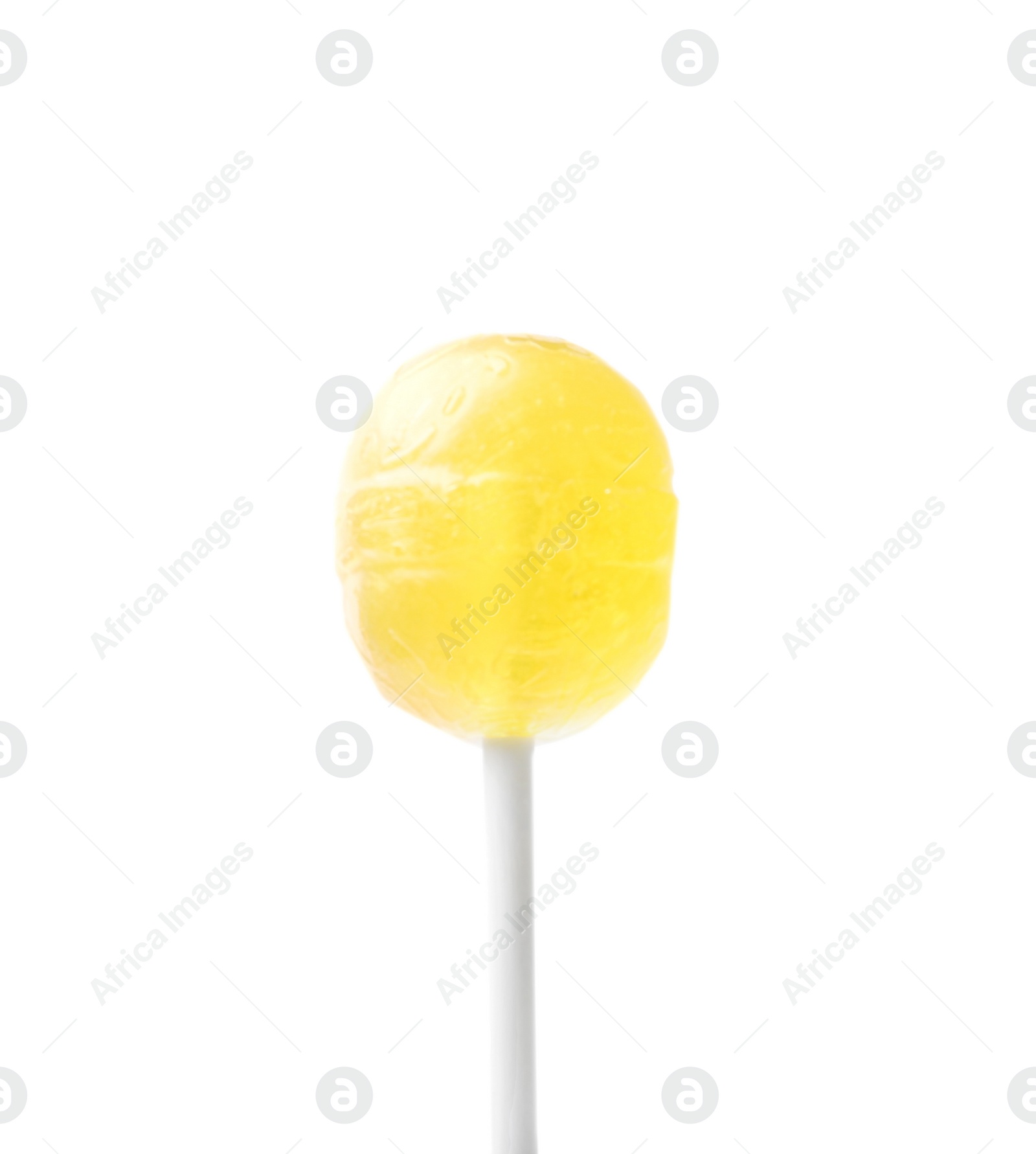 Photo of Tasty lemon flavored lollipop isolated on white