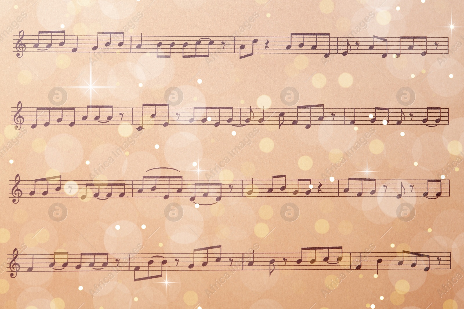 Image of Paper sheet with musical notes, closeup view