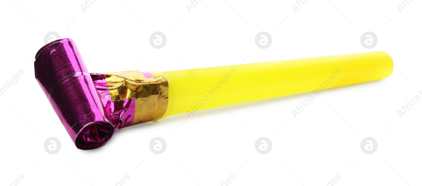 Photo of Bright party blower isolated on white. Festive item