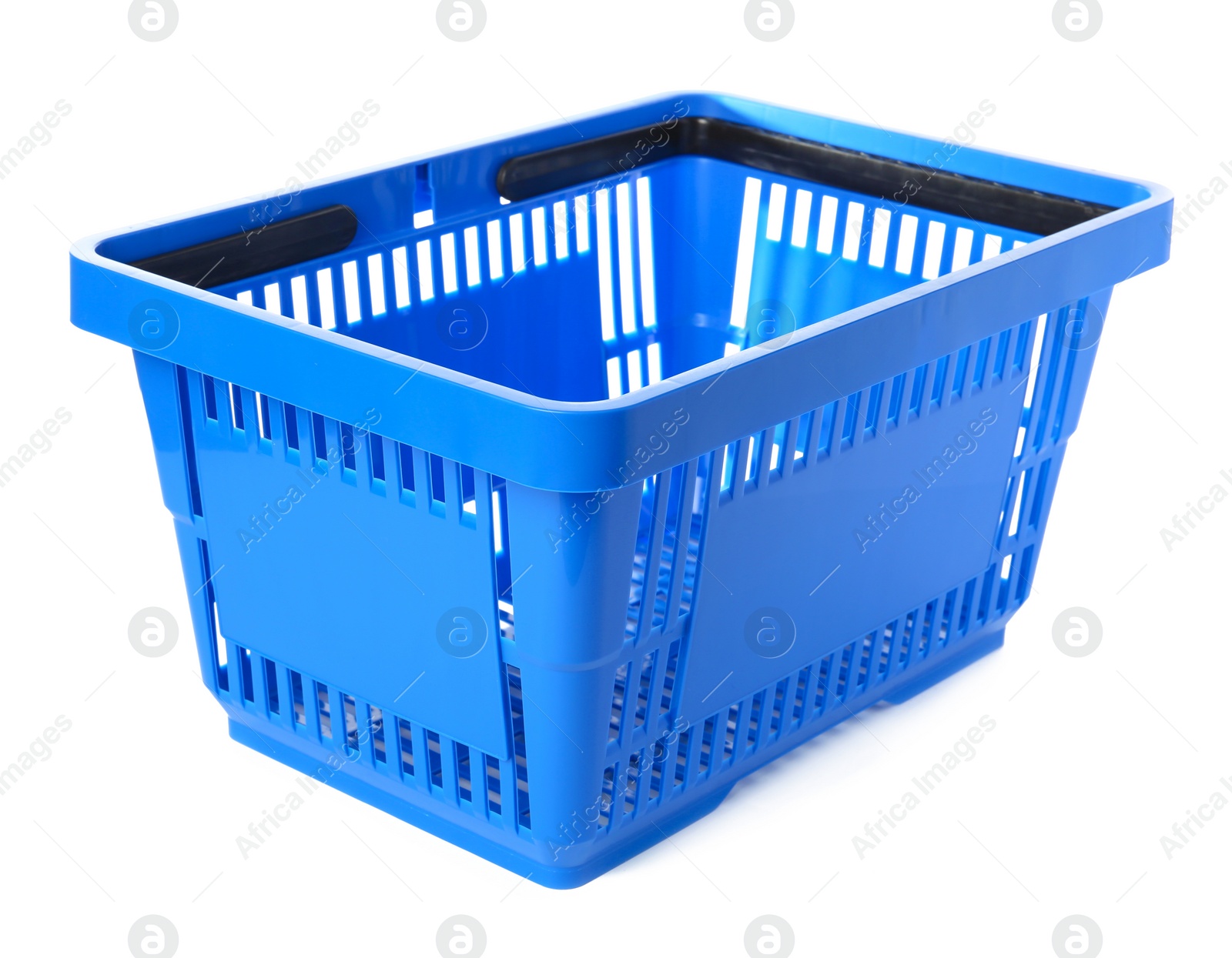 Photo of Color plastic shopping basket on white background