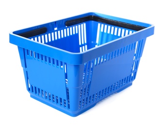 Color plastic shopping basket on white background