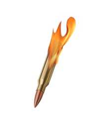 Image of Bullet with flames flying on white background