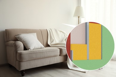 Image of Layered scheme of wall insulation and stylish room interior
