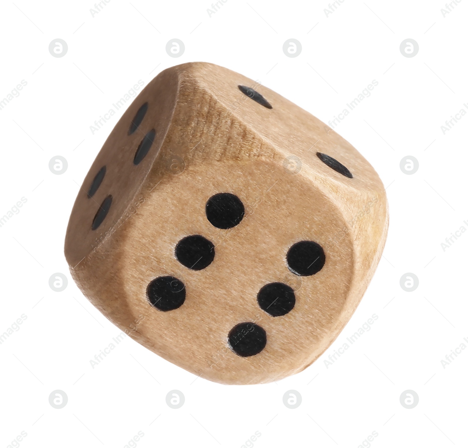 Photo of One wooden game dice isolated on white