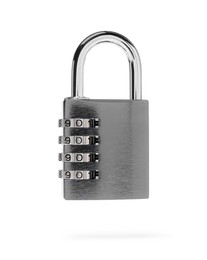 Locked steel combination padlock isolated on white