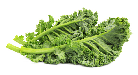 Photo of Fresh green kale leaves isolated on white