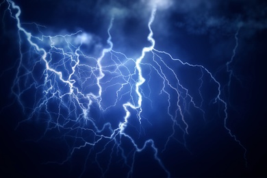 Illustration of Flash of lightning on dark background. Thunderstorm
