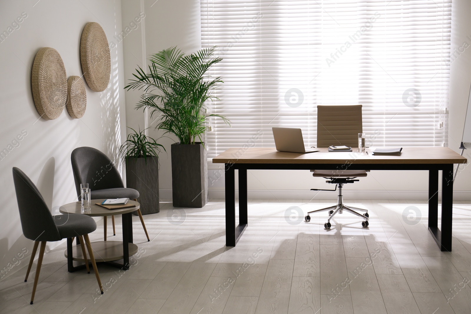 Photo of Director's office with large wooden table. Interior design