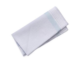 Photo of Folded handkerchief isolated on white. Stylish accessory