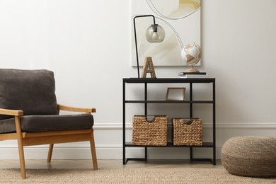 Light hallway interior with stylish console table