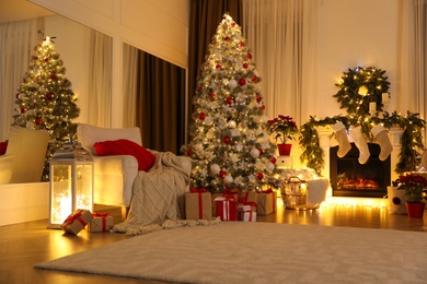 Living room with Christmas decorations. Interior design