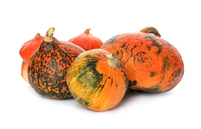 Photo of Fresh orange raw pumpkins isolated on white