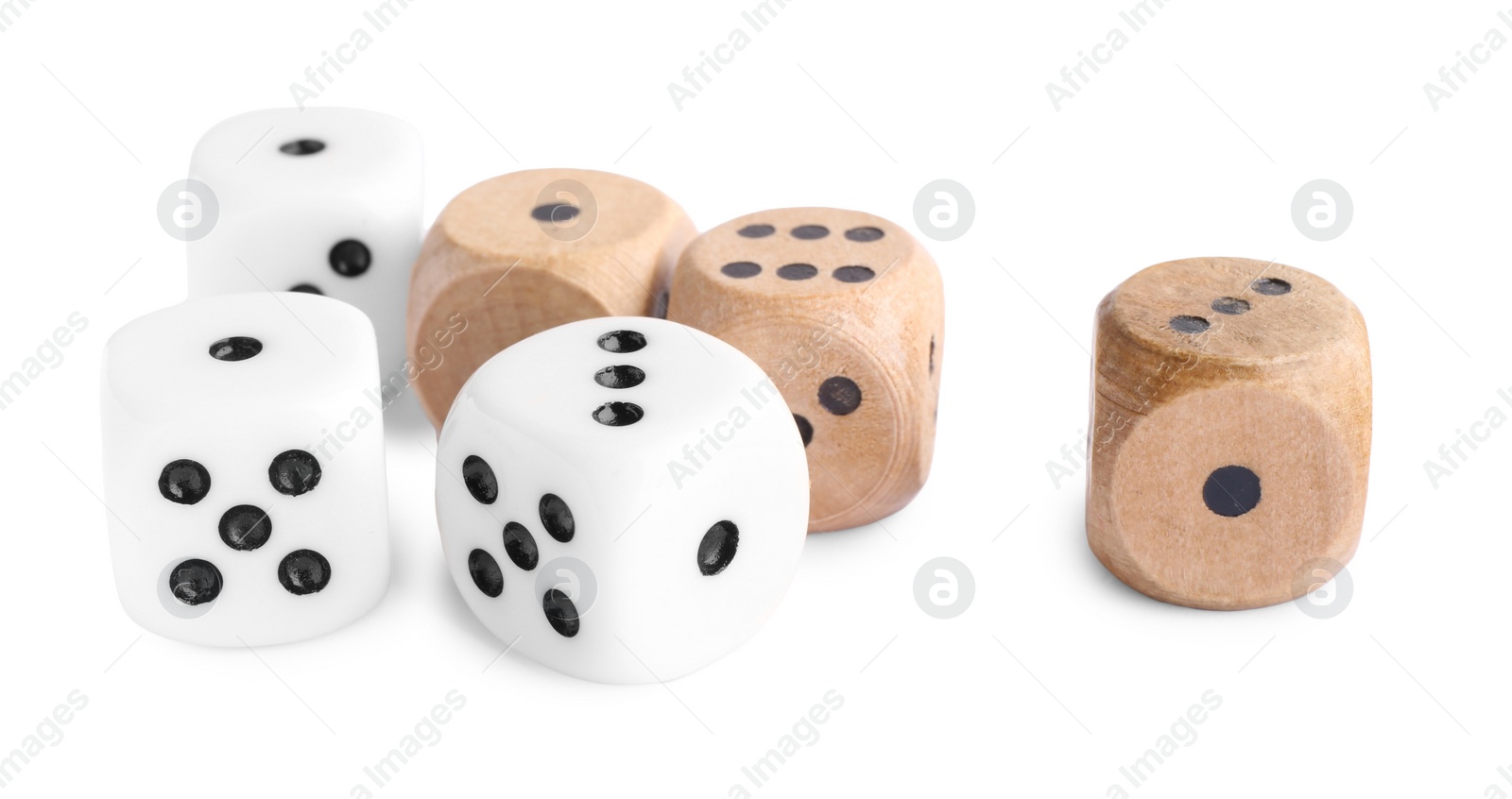 Photo of Many dices isolated on white. Game cubes