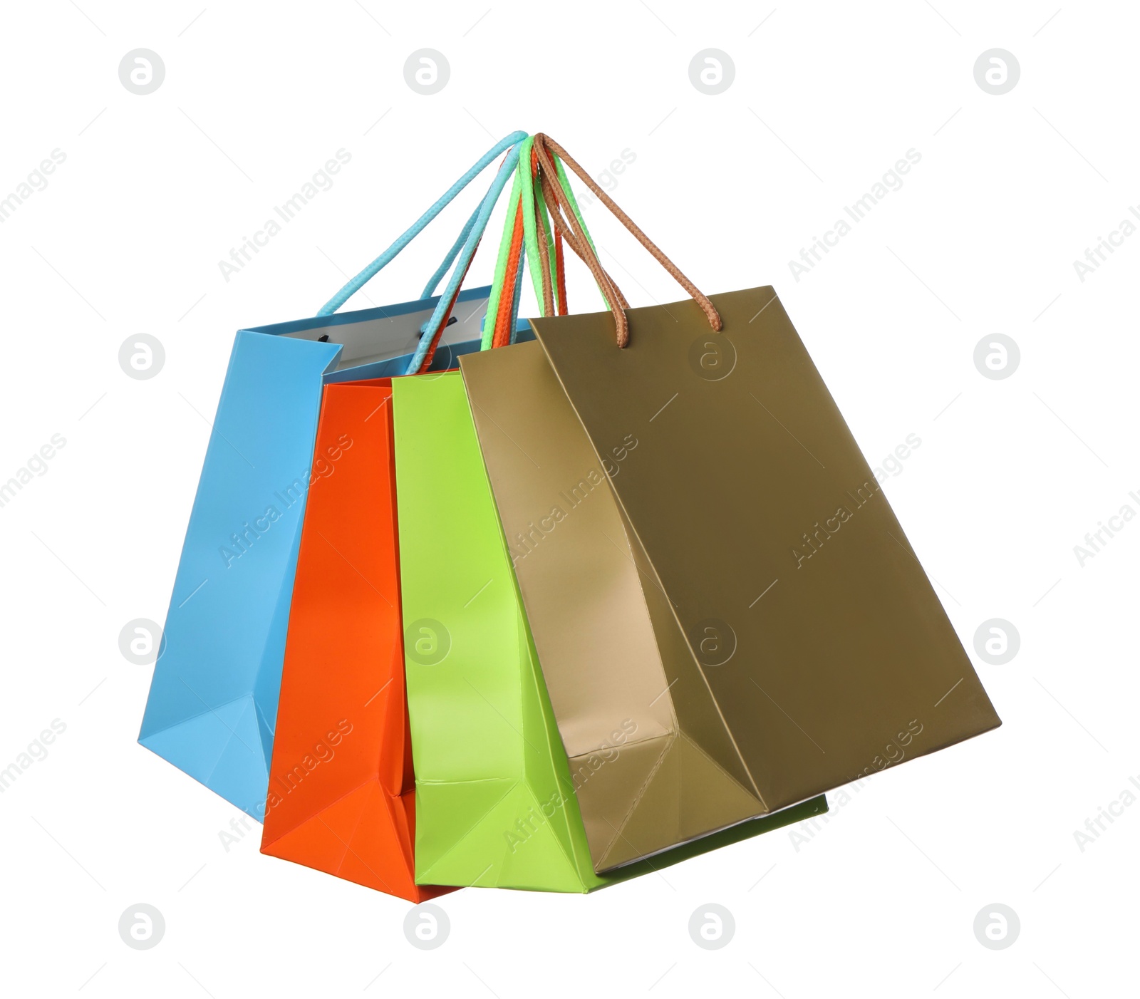 Photo of Colorful paper shopping bags isolated on white