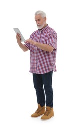 Photo of Senior man with tablet on white background