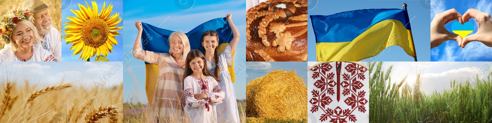 Image of Collage with different beautiful photos devoted to Ukrainian culture. Banner design
