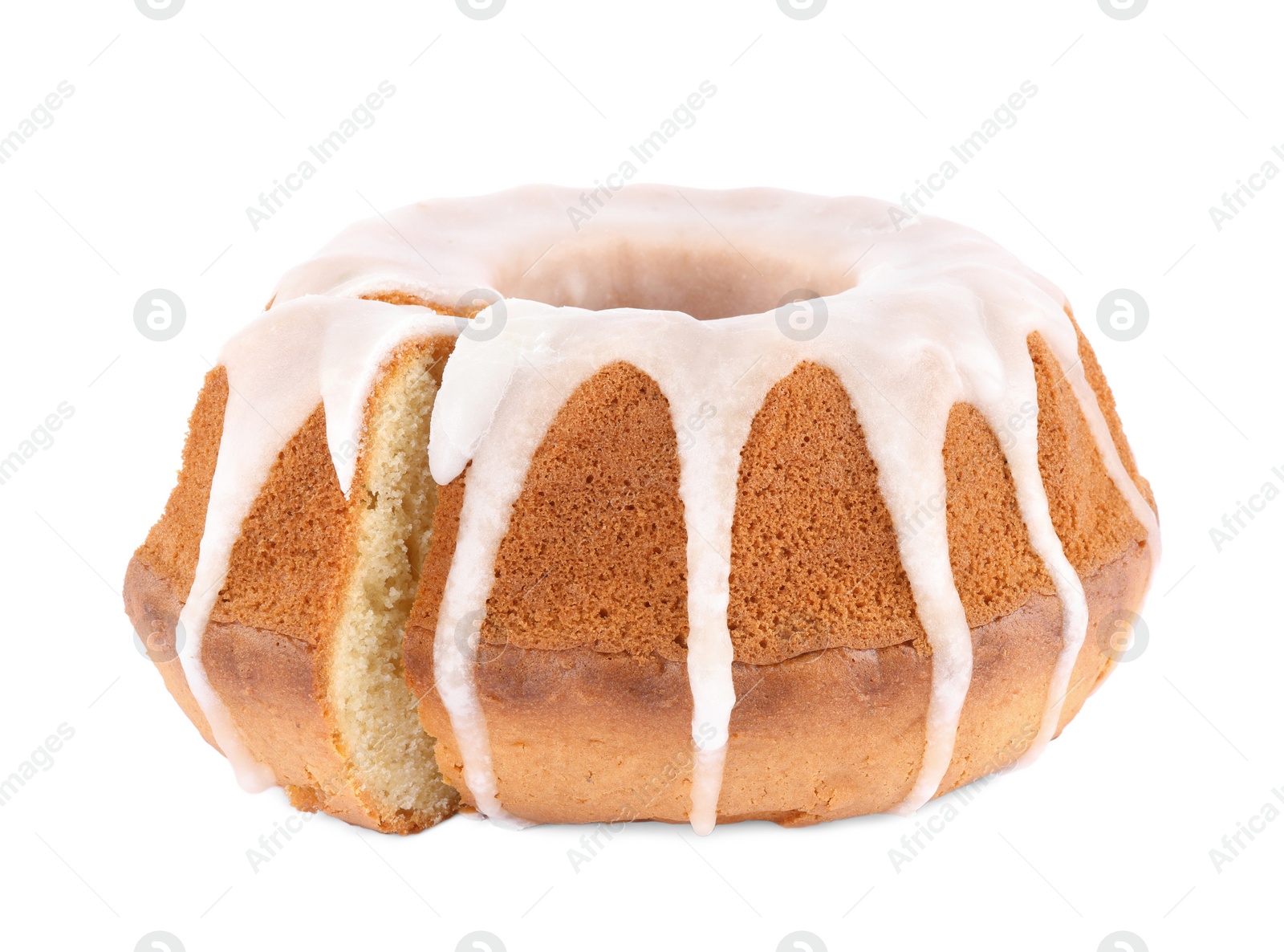 Photo of Traditional Easter cake with icing on white background