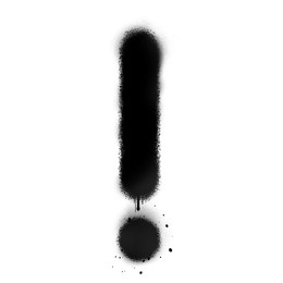 Exclamation mark drawn by black spray paint on white background