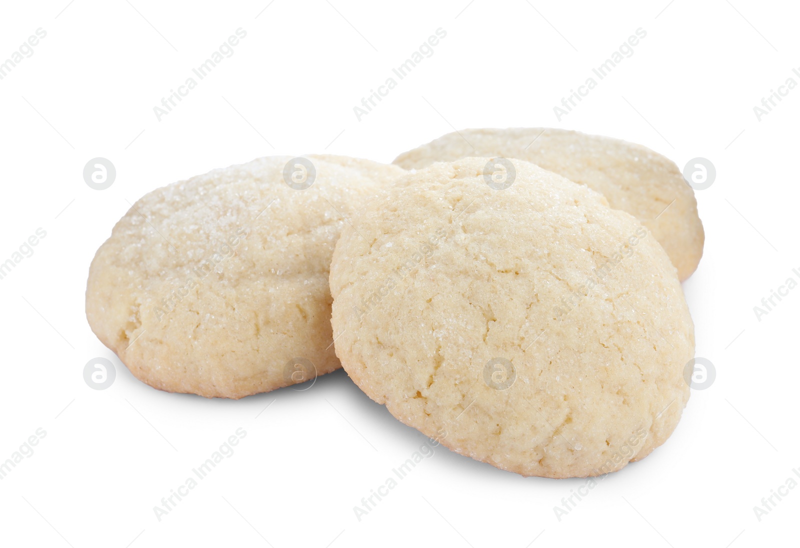 Photo of Three tasty sugar cookies isolated on white