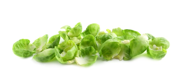 Photo of Leaves of fresh Brussels sprouts isolated on white
