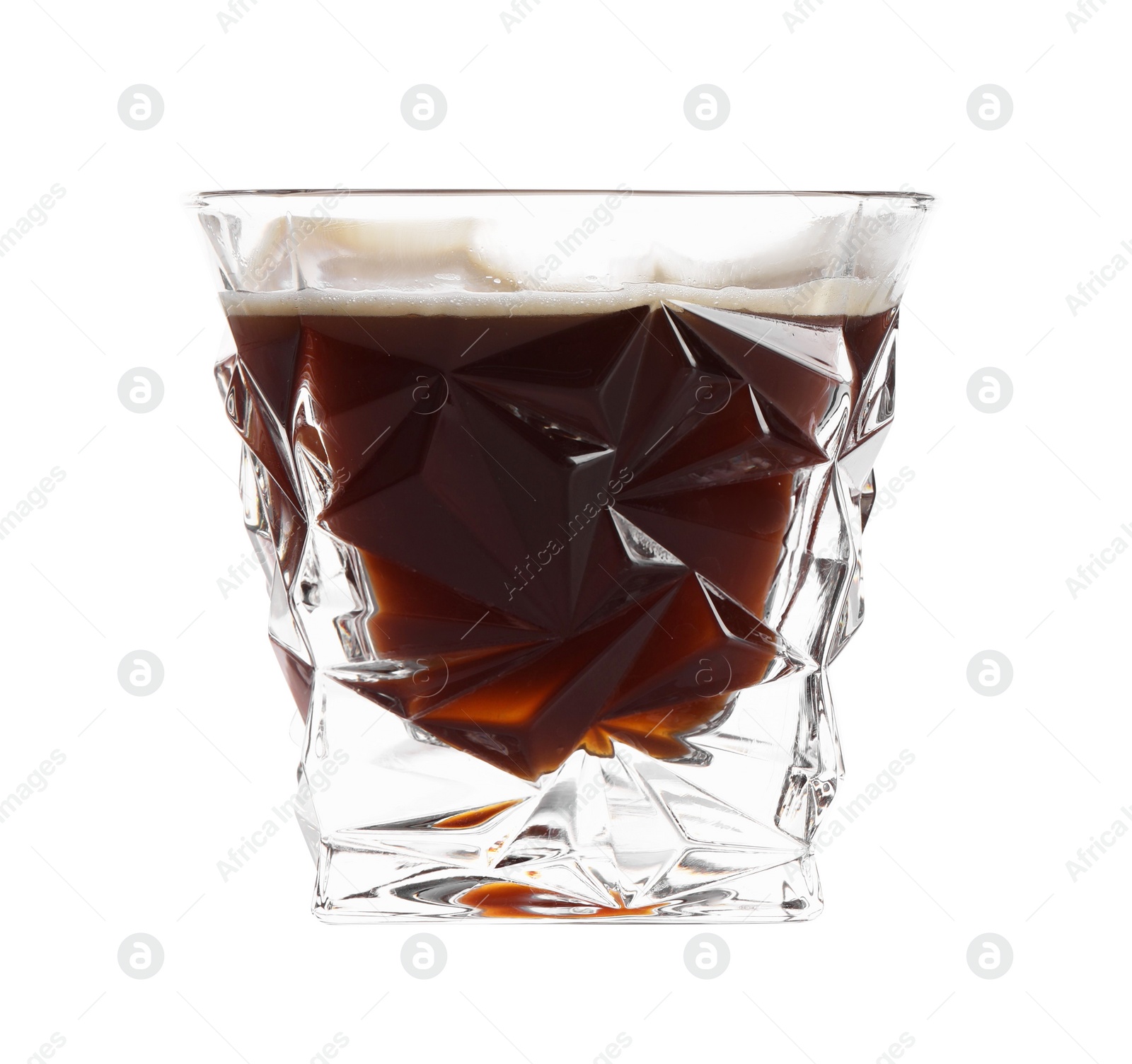 Photo of Tasty coffee in glass isolated on white