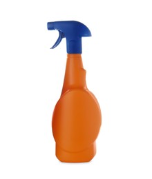 Photo of Orange spray bottle of cleaning product isolated on white