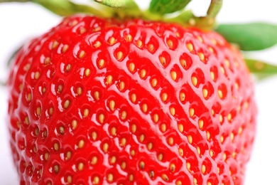 Ripe red strawberry on white background, closeup