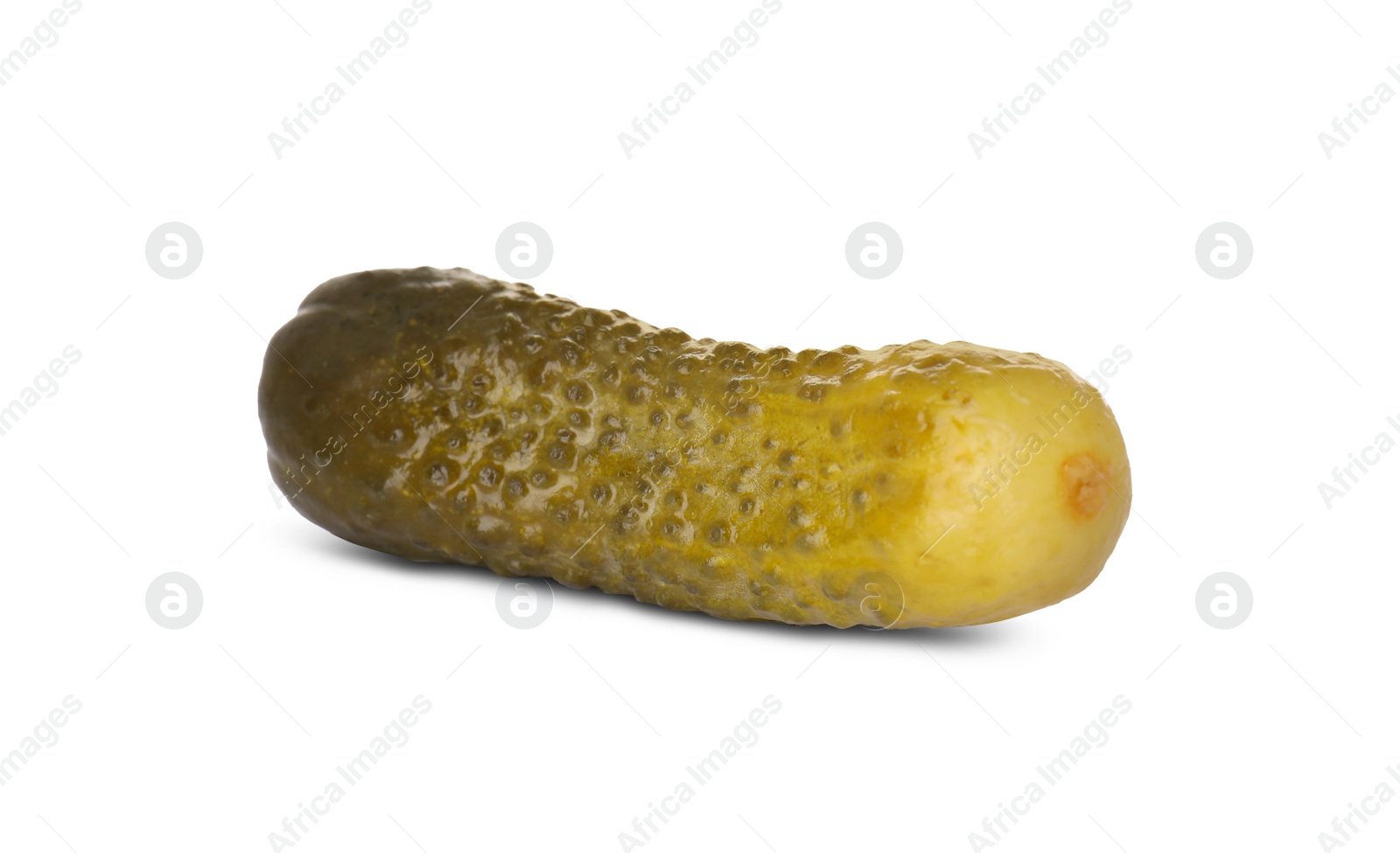 Photo of Tasty crunchy pickled cucumber isolated on white