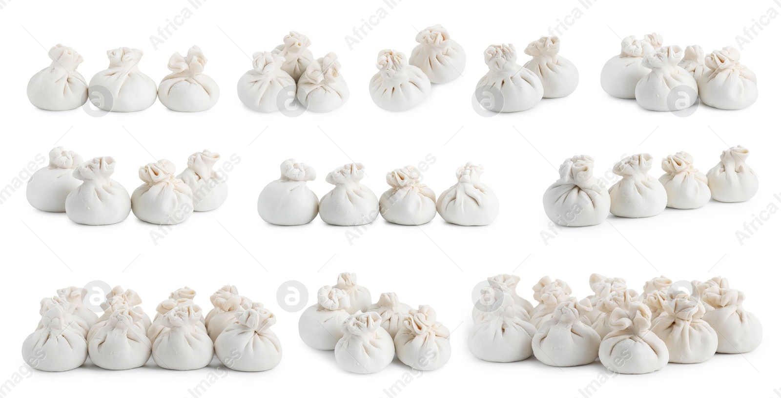 Image of Uncooked khinkalis (dumplings) isolated on white, set