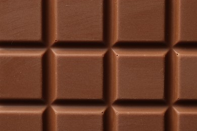 Delicious milk chocolate bar as background, top view