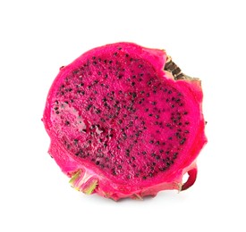 Photo of Delicious cut red pitahaya fruit isolated on white