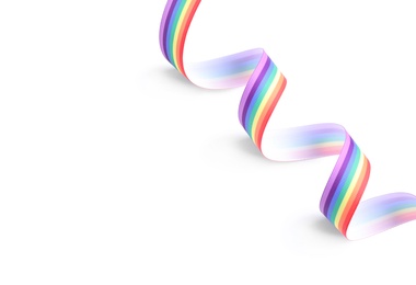 Rainbow ribbon on white background. Gay symbol