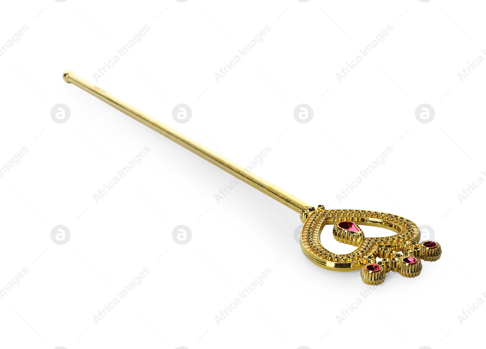 Photo of Beautiful golden magic wand isolated on white