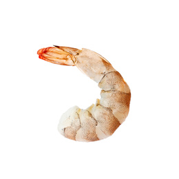 Photo of Fresh raw headless shrimp isolated on white