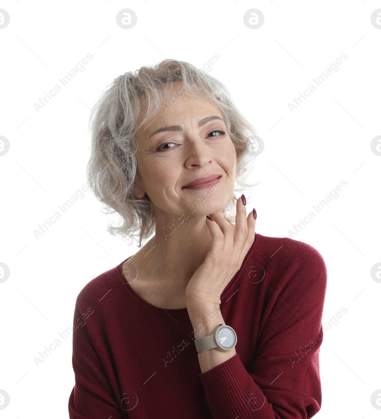 Photo of Portrait of mature woman isolated on white