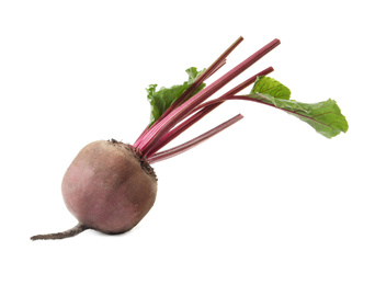 Photo of Raw ripe beet with stems isolated on white