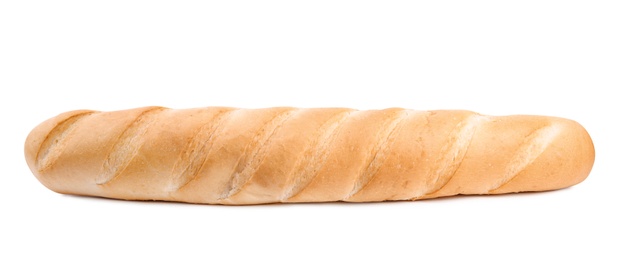 Photo of Loaf of fresh bread on white background