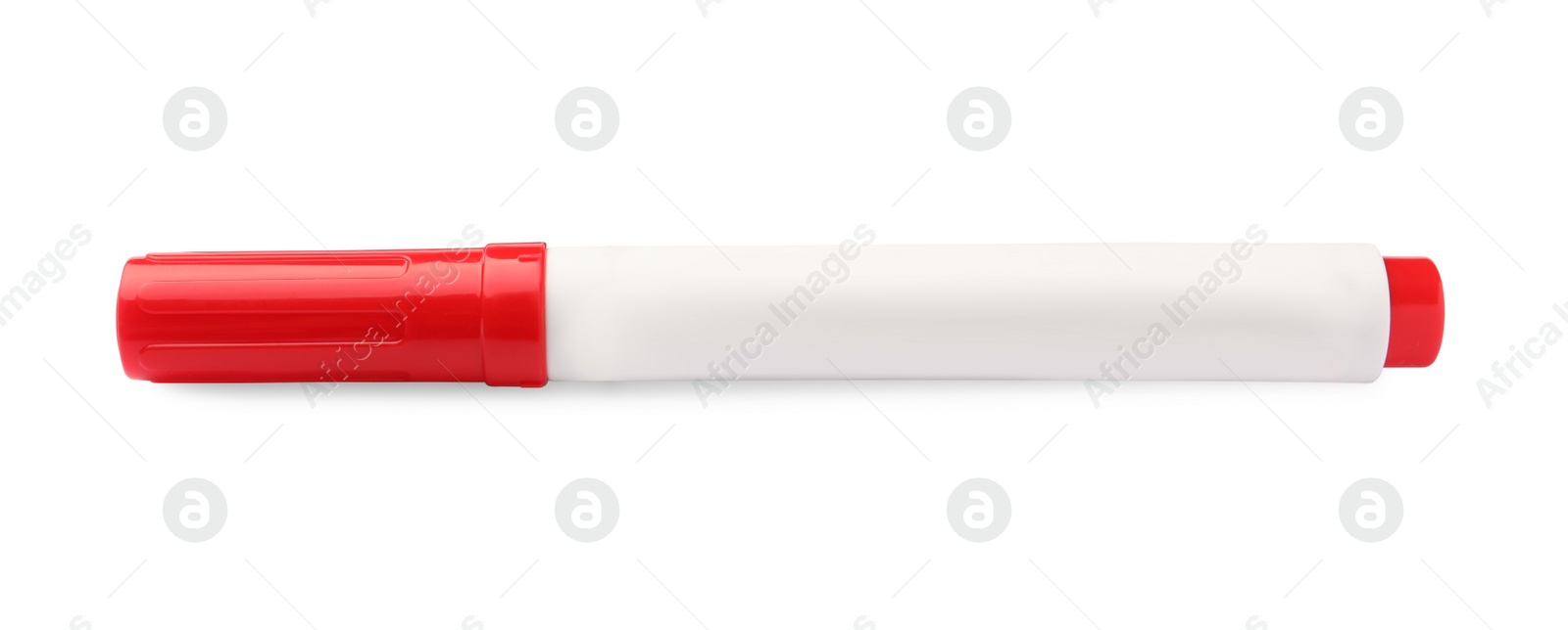 Photo of Bright red marker isolated on white. School stationery