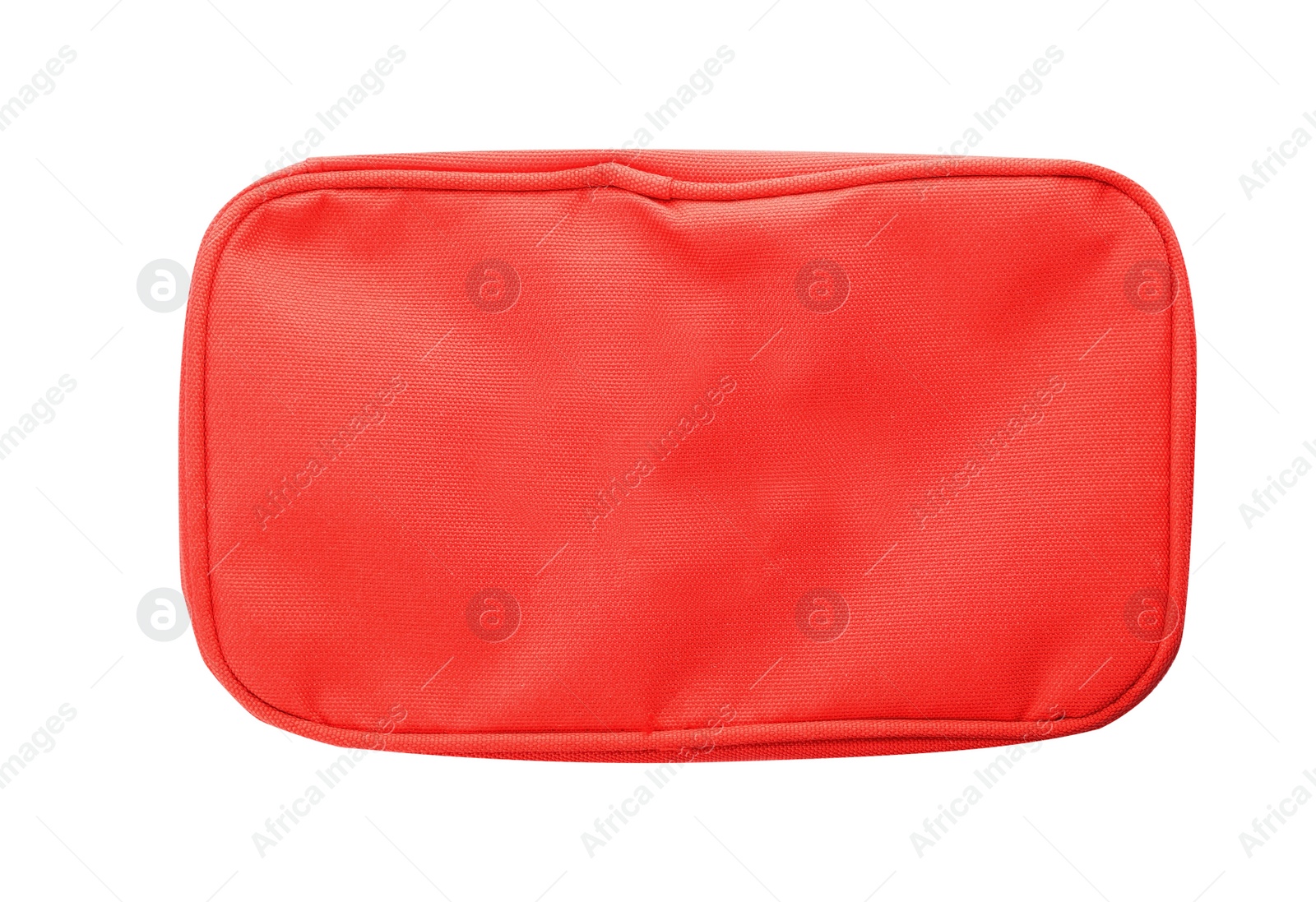 Photo of First aid bag on white background, top view. Medical item