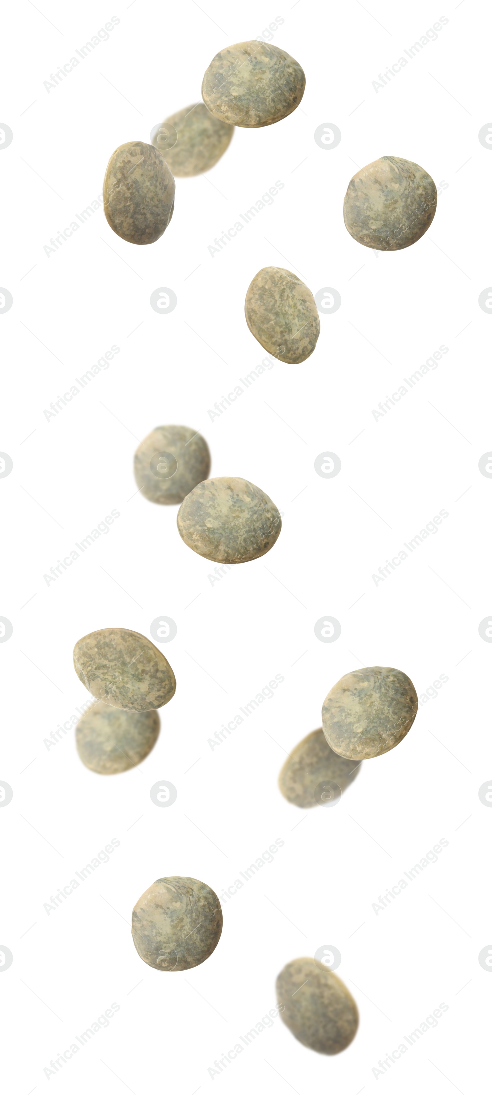 Image of Many lentils falling on white background, vertical banner design. Vegan diet 