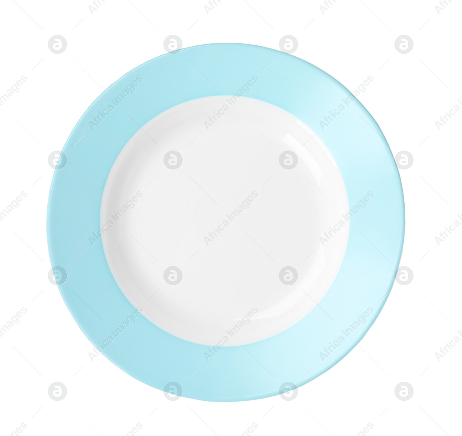 Photo of Ceramic plate with space for text on white background, top view. Washing dishes